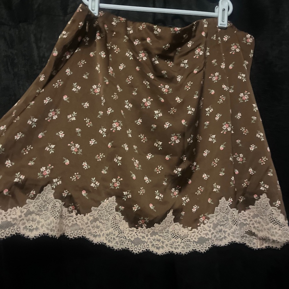 Abercrombie & Fitch Scarlett Mini Skort Brown Floral Satin Lace Trim XL NWT